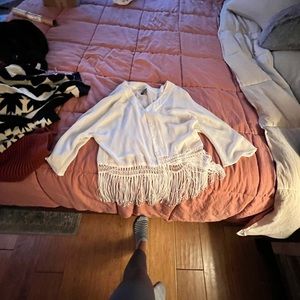 White fringe button top H&M